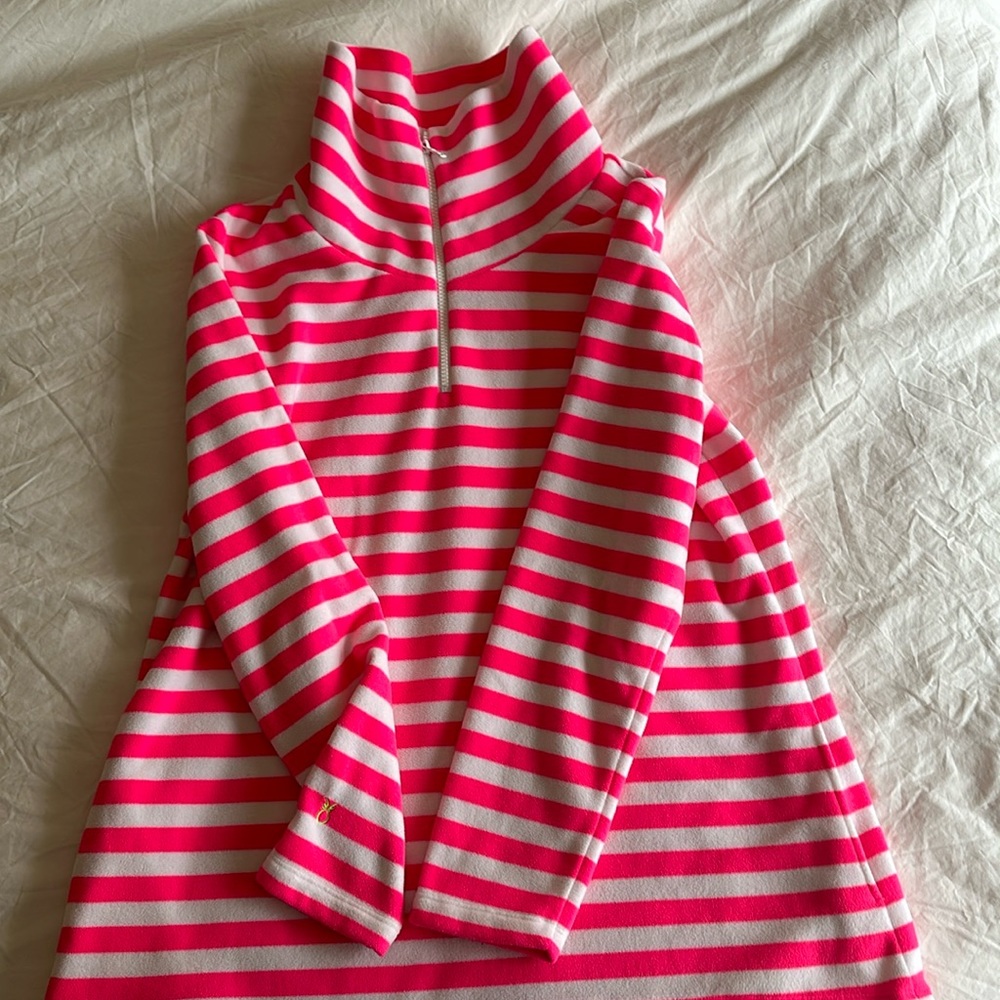 Dudley stephens prospect pullover. Vello fleece. Neon pink stripe